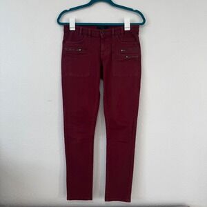 IKKS DENIM Women Burgundy Slim Fit‎ Zipper Pocket Utility Pants Size 6